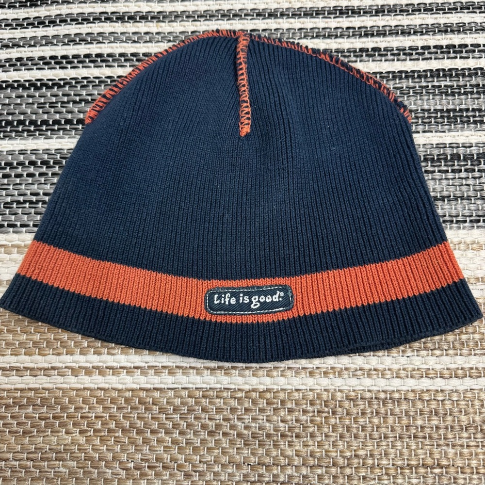 Life is Good Knit Beanie Hat Adult OSFM Blue‎ Orange